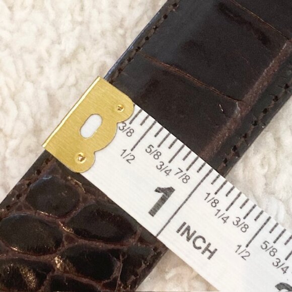 Vintage Womens Small Made in Italy Brown Leather Embossed Crocodile Croc Belt